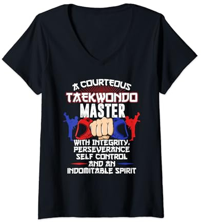 Womens Master Taekwondo Gift 5 Tenets Oath Belt Level V-Neck T-Shirt