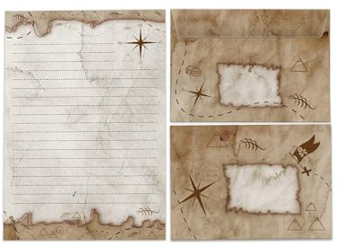 Briefpapier-Set Schreibblock liniert Natur mit Umschlag für Kinder Schule Piraten maritimes Thema Abenteuer (1 Block A5 mit 25 Blättern + 15 passend bedruckte Briefumschläge)