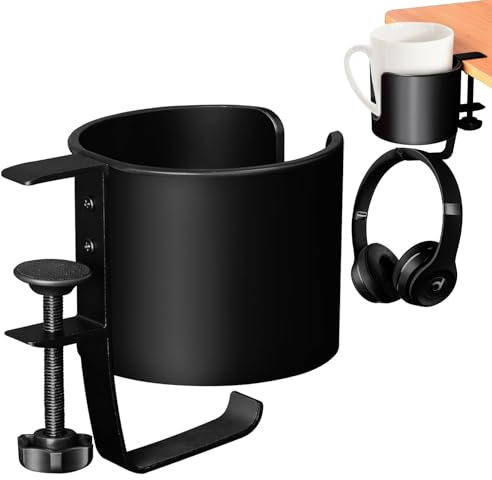 EACHPT Portavasos de Escritorio 2 en 1 con Colgador para Auriculares, Portavasos Antiderrames para Mesa