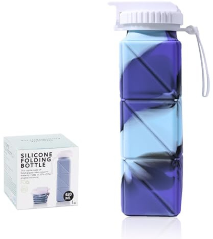 0XBIT Bouteille Pliable Multifonction, Gourde Silicone Pliable, Gourde de Voyage Pliable 620 ml, Portable Gobelet Pliable avec Sangle en Paille, Tasse Pliable pour Gym, Camping, Vélo