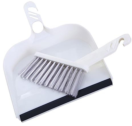 HONMEET Set di Scopa e Paletta Portatili in Plastica Bianca, Mini Scopa Multifunzione da Scrivania per Rimuovere Polvere e Chioma, per Pulizia Ufficio e Casa, Aggancio Salvaspazio