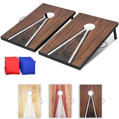 GoSports 0.9 x 0.6 m Cornhole Board Set Portable Outdoor Toss Game for Adults & Family Includes Set of 8 Bean Bags with Built-in Storage Dark Rustic