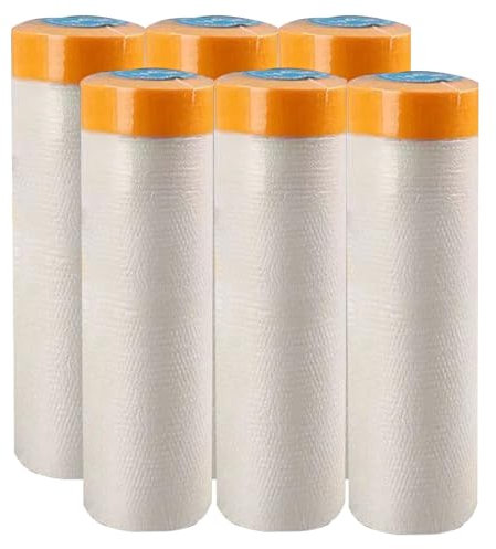 LHKveritas 6 Rouleaux Masker avec Ruban de Masquage,Ruban de Masquage Peinture avec Bâche de Protection en Plastique, Ruban Film Adhesif pour Peinture/Meuble/Sol de Protection