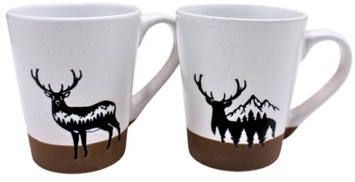 Dekohelden24 Lot de 2 Tasses à café, à vin Chaud, en faïence, en Forme de cerf, Dimensions : L/l/H : Environ 12 x 9 x 10 cm, capacité : 360 ML par Tasse, élan Noir/Blanc, 10 cm