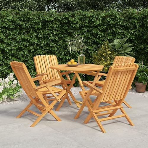 HEFZGDB 5-TLG. Garten-Essgruppe Massivholz Teak Gartenstühle Gartenmöbel Set Gartentisch Geeignet für Terrasse, Garten, Pool.