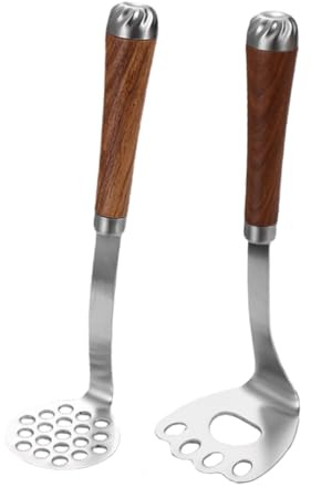 2 Pack Stainless Steel Potato Masher with Wooden Handle | Claw Design, Large Pressing Surface, Easy to Clean, for Potato and Pumpkin