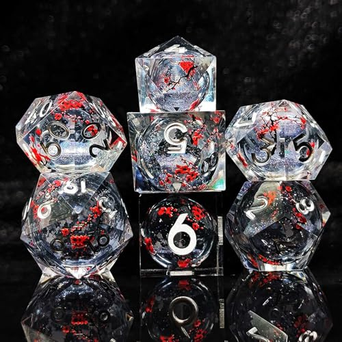 DND Würfel Set, 7-teilig Polyedrische Handgefertigt Harz Scharfe Kante Würfelset D&D Würfel für Dungeons and Dragons Pathfinder RPG MTG Pathfinder D4 D6 D8 D10 D% D12 D20