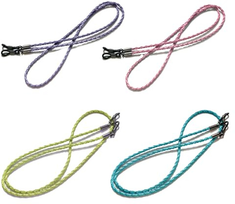 HLMYER 4Pcs Leather Glasses Straps for Women,Spectacles Cord,Sunglasses Strap,Braided Glasses Cord,Eyewear Retainer Lanyard Chain Around Neck,Multicolor Eyeglasses String Holder for Men Women