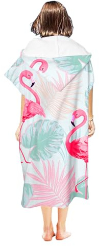 Poncho de bain pour femme, serviette en microfibre ultra-léger, pour adulte, plage, natation, plongée, bain à la maison (flamant rose, surf)
