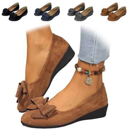 Women's Bow-Decorated Wedge Shoes, Comfortable Wedge Slip-On Shoes Low Heel Wedge Ladies Low Heel Work Ballerina Court Shoe
