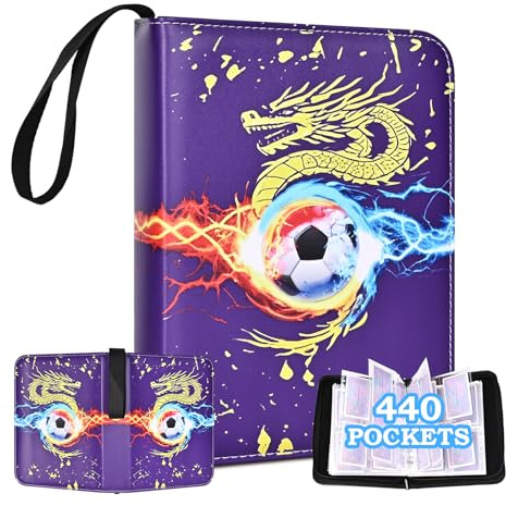 SKYYUE Álbum de Cartas de Futbol Album de Tarjetas Coleccionables, Carpeta de Tarjetas Coleccionables Fútbol 55 Páginas 440 Cartas, Álbum Cartas Colección Fútbol Album de Cromos para Niños (Violeta)