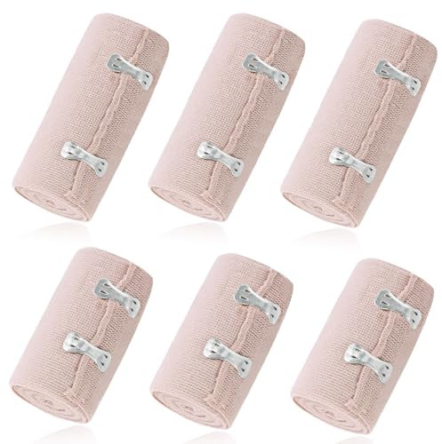 DGMI 6 Rotoli di Bende Elastiche per Bendaggi, Benda Elastica Lavabili e Riutilizzabili con Clip in Metallo Bende Elastiche, per Supporto a Caviglia, Braccio, Gamba (5/7.5cm x 4.5m)
