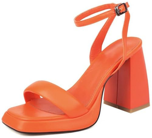 MiaZane Sandali Donna Piattaforma Spessa Tacco A Blocco Punta Quadrata Sandali con Tacco Alto per Estate & Serata Microfibra Traspirante Taglie Larghe,Arancia,34 EU