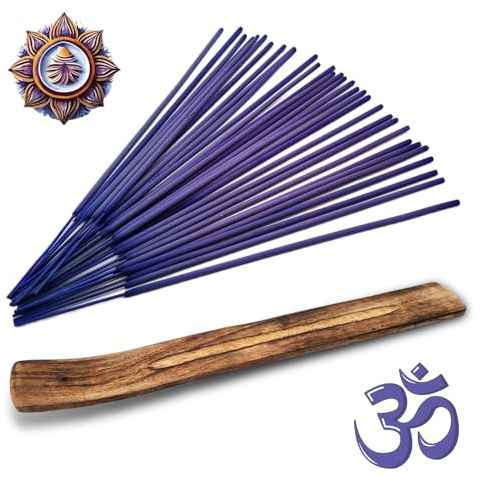 OM Namasté Kit Meditazione – 30 Bastoncini Incenso Naturale con Supporto in Legno – Lavanda Patchouli Sandalo Vaniglia – Benessere Relax Purificazione Spirituale (Lavanda)