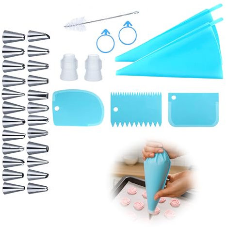 DmDoyy Boquillas Manga Pastelera 34 Piezas, Manga Pastelera Profesional, Kits De Decoration De Tortas Y Dulce Reutilizables Y Lavables, con Boquillas De Acero Inoxidable, Ideal para Tartas Y Galletas