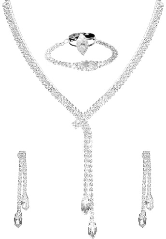 Riceel 4 Pcs Parure de Bijoux de Mariée, Bijoux de Mariée avec Collier en Strass Étincelants pour les Femmes Mariage Fiançailles Cadeau