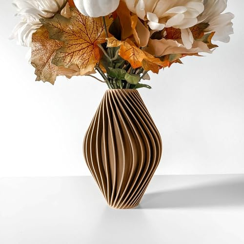 Mugalab Vaso Portafiori Ondulato, 15 x 22 cm, Design Decorativo, Disponibile in 6 Colori (Beige)