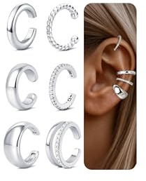 FANCH Ear Cuff Orecchini Senza Buco Donna - 6Pcs Ipoallergenici 14K Oro Placcato Orecchini a Clip Regolabili per Cartilagine Falsi Orecchio Non Piercing Regalo di Gioielli Argento