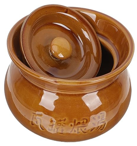 Keramik Suppentopf 500ml Braun mit Deckel, Haushaltsgeschirr | Wärmeisolierung, Glatte Oberfläche, Kreatives Design, für Küche und Alltag