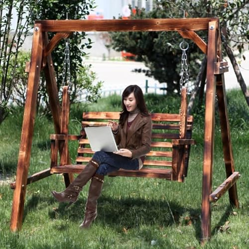 MDDKOP Hollywoodschaukel Holz 140 x 120 x 152 cm Schwingliege Gartenschaukel Hängeschaukel Schaukelbank Für Innen und Außen