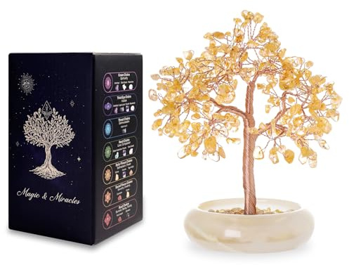 MAGIC AND MIRACLES Citrine Crystal Bonsai Tree, Office Desk Home Living Room Decor, Lucky Money Fengshui Tree Plant, Birthday Good Luck Gifts for Women, Mom