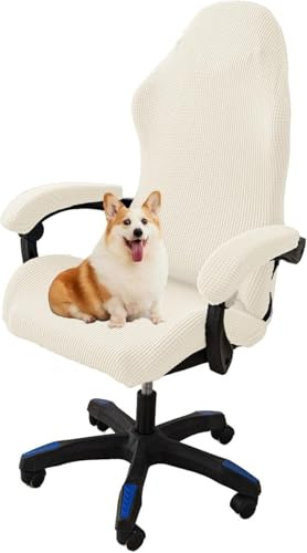 Funda Silla Gaming Elite - 4 Piezas Antideslizante, Lavable Y Sin Arrugas para Sillas De Oficina/Ergonómicas, Tela Transpirable(White)