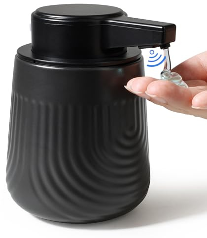 Bosilunlife Seifenspender Automatisch, 300ml Elektrischer Seifenspender mit Sensor Infrarot, No Touch Sensor Automatischer seifenspender, USB Wiederaufladbar für Küchen, Bad - Wirbel Schwarz