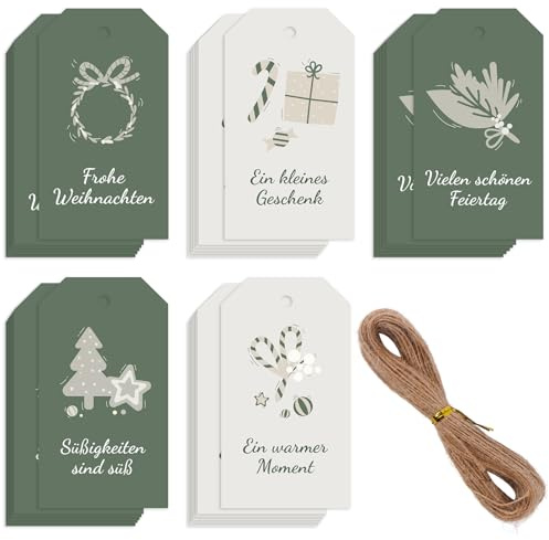 Geschenkanhänger Weihnachten, 50 quadratisch Geschenkanhänger Weihnachten Frohe Weihnach-ten, Grün Beige Weihnachtsanhänger DIY Dekoration, Interessant Geschenk-anhänger Zum Beschriften Reißfest