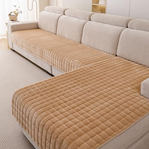 Furnestorica 2 StüCk Weicher Flanell-Sofabezug, Premium Rutschfester Sofa üBerzug 1 2 3 4-Sitzer-Couch üBerzugfüR Sektionssofas, Waschbarer L-föRmiger Möbelbezug (Khaki, 90x160cm Und 90x210cm)