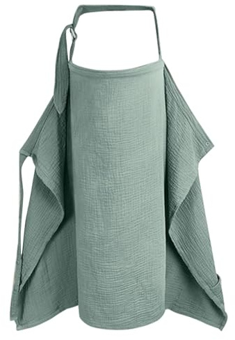 MNP Muslin Cotton Nursing Cover for Breastfeeding Moms - Large Breathable Feeding Apron & Shawl, Maternity Scarf, Baby Feeding Cloak, Multi-use Nursing Apron, New Mom Essentials (Green)