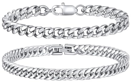 Gamtic 2 Stücke Herren Armband Edelstahl Panzerkette Armbänder | Kubanische Armband für Männer, 6mm Breite, 19/21/23cm Länge, Geschenke für Mann Papa Sohn Freund Ehemann Bruder