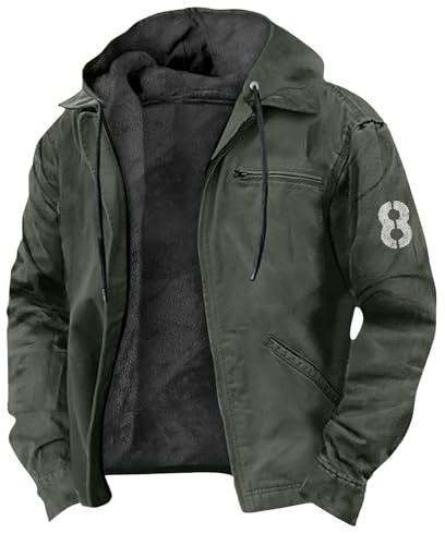 Genérico Parka De Invierno Para Hombre Forro Polar Ligera Abrigo De Borrego Termica Chaqueta Con Capucha Y Cremallera Oversize Cazadora Tactica Nieve Esqui Chaquetones Verde Militar XL