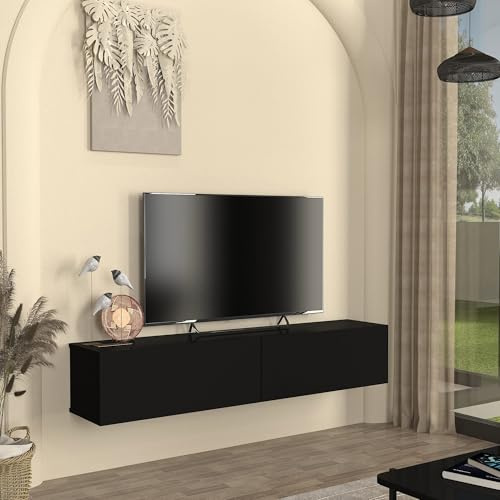 [en.casa] Mobile Porta TV da Parete con 2 Ante a Ribalta Stand Multimediale Sospeso Mobile Contenitore con 2 Vani Chiusi per Soggiorno Studio 160 x 32 x 30 cm - Nero
