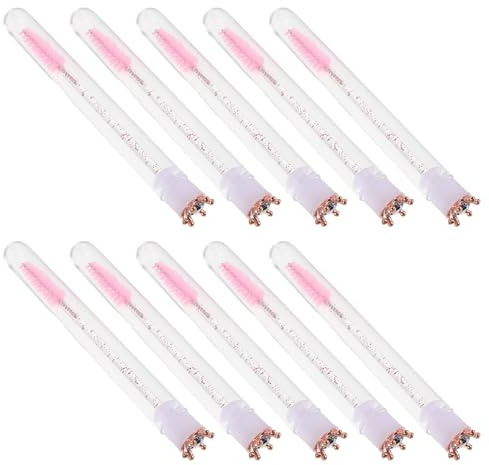 BAZEITFLOW 10 St Bärbar Ögonfransborste med Rör Refillbar Mascara Applicator med Glittrande Kristalldesign Praktisk för Resor och Vardaglig Makeup Skyddande Fodral och Elegant Kronmotiv