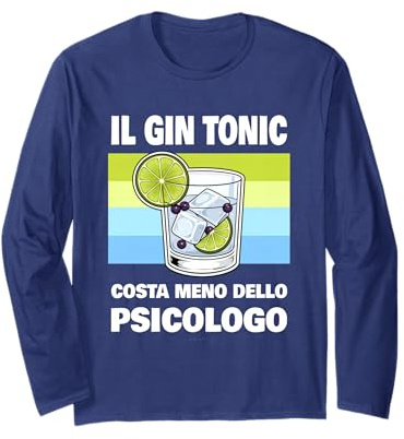 Maglietta Gin Tonic Divertente - Costa Meno dello Psicologo Maglia a Manica