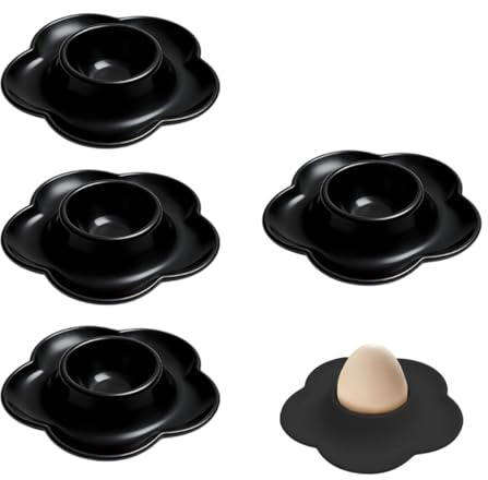 CFEWV 4 Pièces Coquetier Oeuf, Support Oeuf A La Coque Porte-Oeufs Doux Et Durs Coquetiers Support D'Oeufs En Plastique,Plateau D'Oeufs Au Micro-Ondes(Noir)