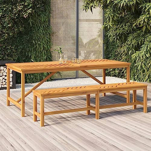 VIHHQGC Solid Wood Acacia Dining Table for Garden and Terrace, Outdoor Dining Table Solid Acacia Wood with Fishbone Pattern Slats, Sturdy Garden 200x90x74 cm