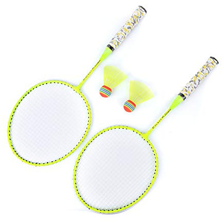 SUNGOOYUE Juego de Raquetas de Bádminton para Niños, 2 Raquetas con 2 Pelotas y Funda Protectora, Colores Fluorescentes para Deportes Al Aire, Juguete para Desarrollar la Co (Amarillo Fluorescente)