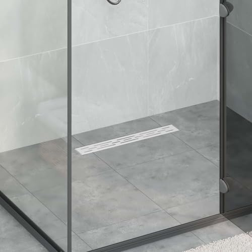 Ziaphsol Bonde de douche avec design lignes argentées, 60 cm, acier inoxydable 304, siphon, siphon, anti-odeurs, garniture, vanne, bouchon pour douche salle de bain intérieur