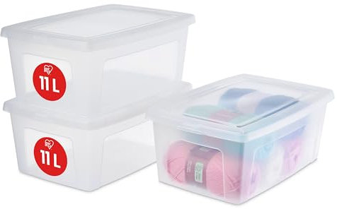 Iris Ohyama, Boite de Rangement Multi-Usages, 11L, Lot de 3, Fermeture Facile, Empilable, en Plastique Transparent, pour Placard, Étagères, Ecole, Organisation, Jouet, Papeterie, Chaussures, MCB-11
