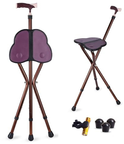 M-GYG Alloy Folding Cane with Seat, 441 lbs Capacity Lightweight Adjustable with LED Walking Cane with Seat, Large seat Board Cane Chair Stool Anti-Slip Walking Stick for Woman/Man Seniors