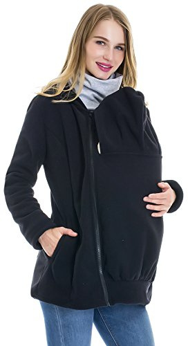 Smallshow Women's Fleece Zip Up 3 in 1 Maternity Baby Wearing Hoodie Sweatshirt Jacket XX-Large Black