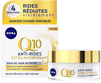 NIVEA Q10 Power Anti-Falten Tagespflege + extra pflegend (1 x 50 ml), LSF 15 Gesichtspflege, angereichert mit Bio & Q10 Arganöl, Tagespflege für sehr trockene Haut