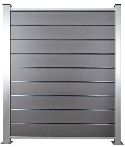 HORI WPC Sichtschutz-Zaun Design Komplettset Stecksystem Robuster Windschutz Modernes Lamellenzaun; Ideal für Garten & Terrasse - 1,85 m - zum Aufschrauben - Grau