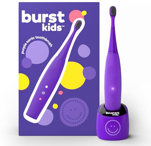 BURST Brosse à dents électrique pour enfants avec poils doux noir anthracite, petite tête et prise en main confortable, minuterie intégrée de 2 minutes, pour enfants à partir de 2 ans, brosse à dents