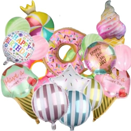 DIWULI riesiges Luftballon Set, Donut Happy Birthday Folien-Ballons, Geburtstagsballons, Folien-Luftballon, Kinder-Geburtstag Junge Mädchen, Motto-Party, Dekoration Süßigkeiten, Party-Deko Ballon-Set