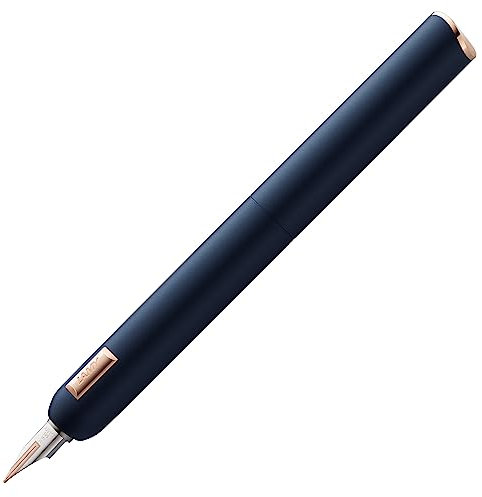 LAMY dialog cc Füllhalter 081 in mattblauem Lack-Finish mit Drehmechanik, 14 Kt. Bicolor Roségoldfeder in B, inkl. 5er Päckchen LAMY T 10 Patrone blau, Konverter Z 27 und Leder-Stecketui