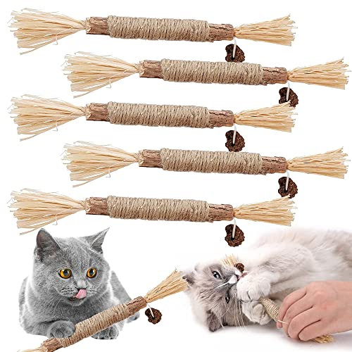 TUIBEIDAMAI Matatabi Katzensticks,Katzensticks Zur Zahnreinigung,Kausticks Set,Katzenminze Spielzeug,Katzenminze Sticks Zum Schleifen von Zähnen,Für ​Katze Zu Spielen, Beißen, Kauen (5 Stück lang)
