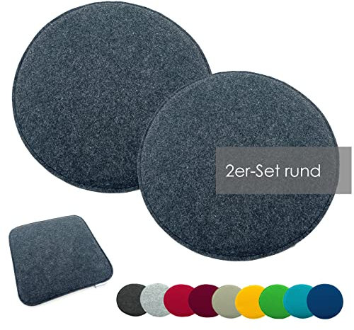 heimtexland ® 2er Pack Sitzkissen Filz Stuhlkissen Bodenkissen Polster Stuhlauflage Indoor Outdoor Kissen rund Typ631 Filzkissen anthrazit meliert 35x35 cm 2 Stück
