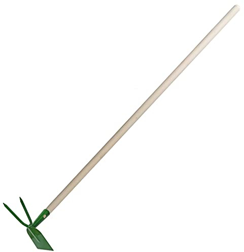 Garten Gerät Doppelhacke Doppel Ziehhacke Hacke Grubber Boden Erde Gewächshaus Gemüse Blumen Beet Stahl grün 2 Zinken mit Stiel